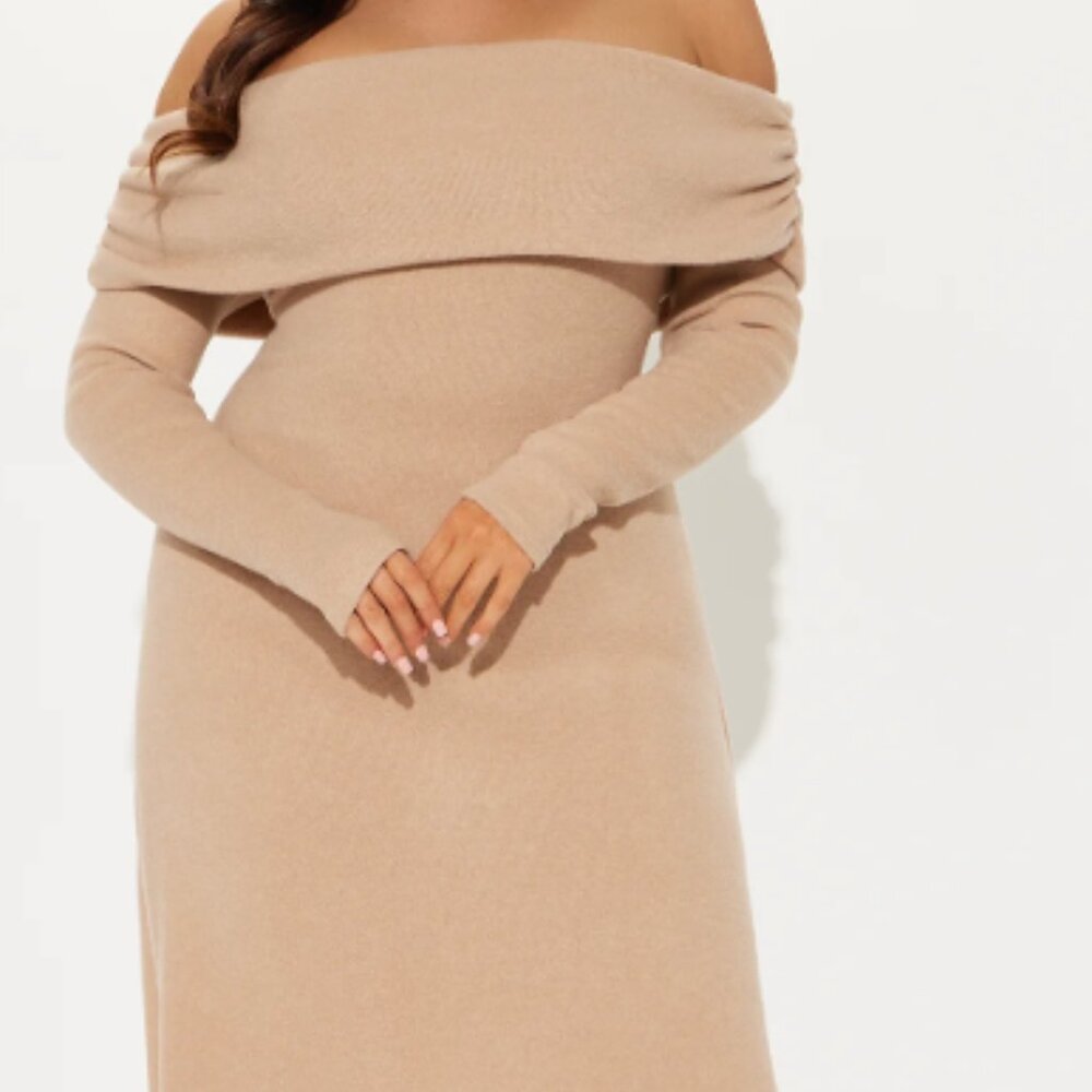 Off Shoulder Midi Dress - Khaki